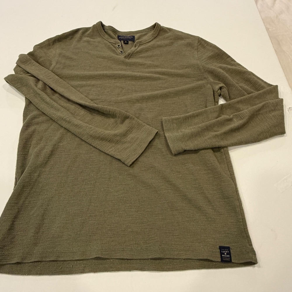 Lucky Brand Mens Olive Green Waffle Knit Henley Long Sleeve Shirt Medium 1J55400